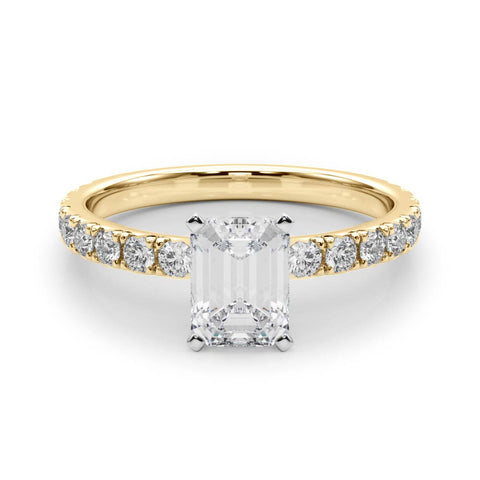 Yellow gold Radiant Diamond Pavé Band Solitaire with Four-Prong Setting