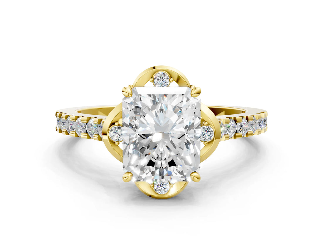 Yellow gold Radiant Diamond Pave Band with Floral Prong Setting_27