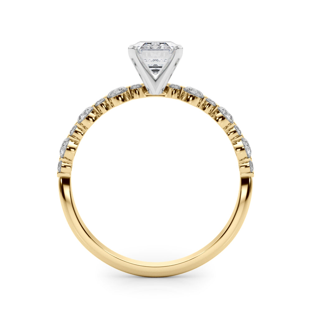 Yellow gold Radiant Diamond Prong Set Engagement Ring with Pave Band 1