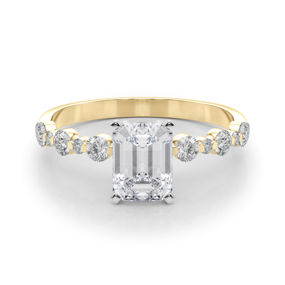 Yellow gold Radiant Diamond Prong Set Engagement Ring with Pave Band