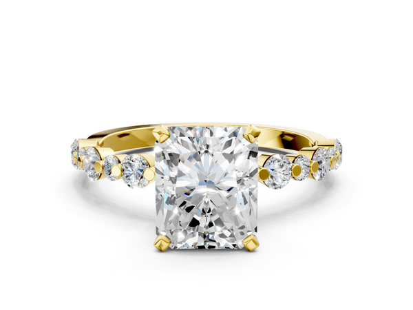 Yellow gold Radiant Cut Diamond Prong Set Engagement Ring with Pavé Band
