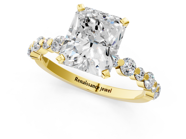 Yellow gold Radiant Cut Diamond Prong Set Engagement Ring with Pavé Band