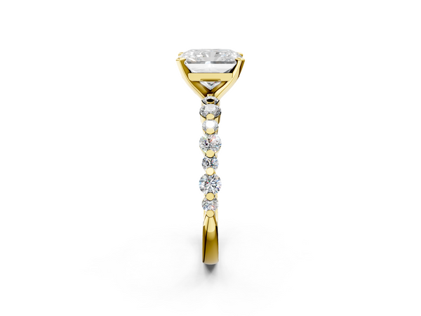 Yellow gold Radiant Cut Diamond Prong Set Engagement Ring with Pavé Band
