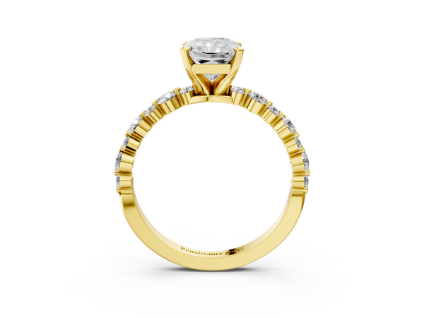 Yellow gold Radiant Cut Diamond Prong Set Engagement Ring with Pavé Band