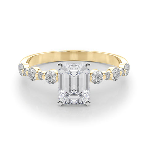 Yellow gold Radiant Diamond Prong Set Engagement Ring with Pave Band