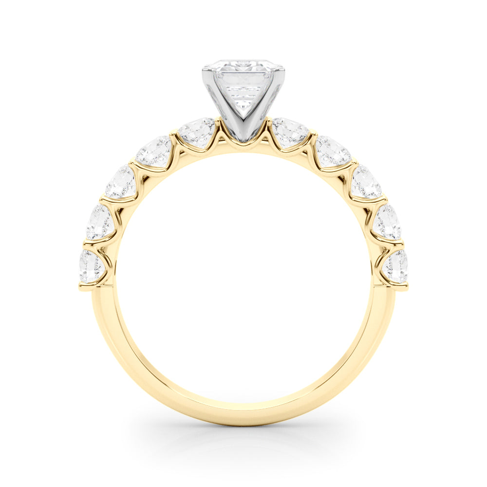Yellow gold Radiant Diamond Prong Setting with Side Stones on a Pave Band 1