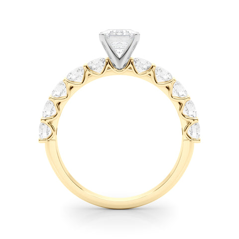 Yellow gold Radiant Diamond Prong Setting with Side Stones on a Pave Band 1