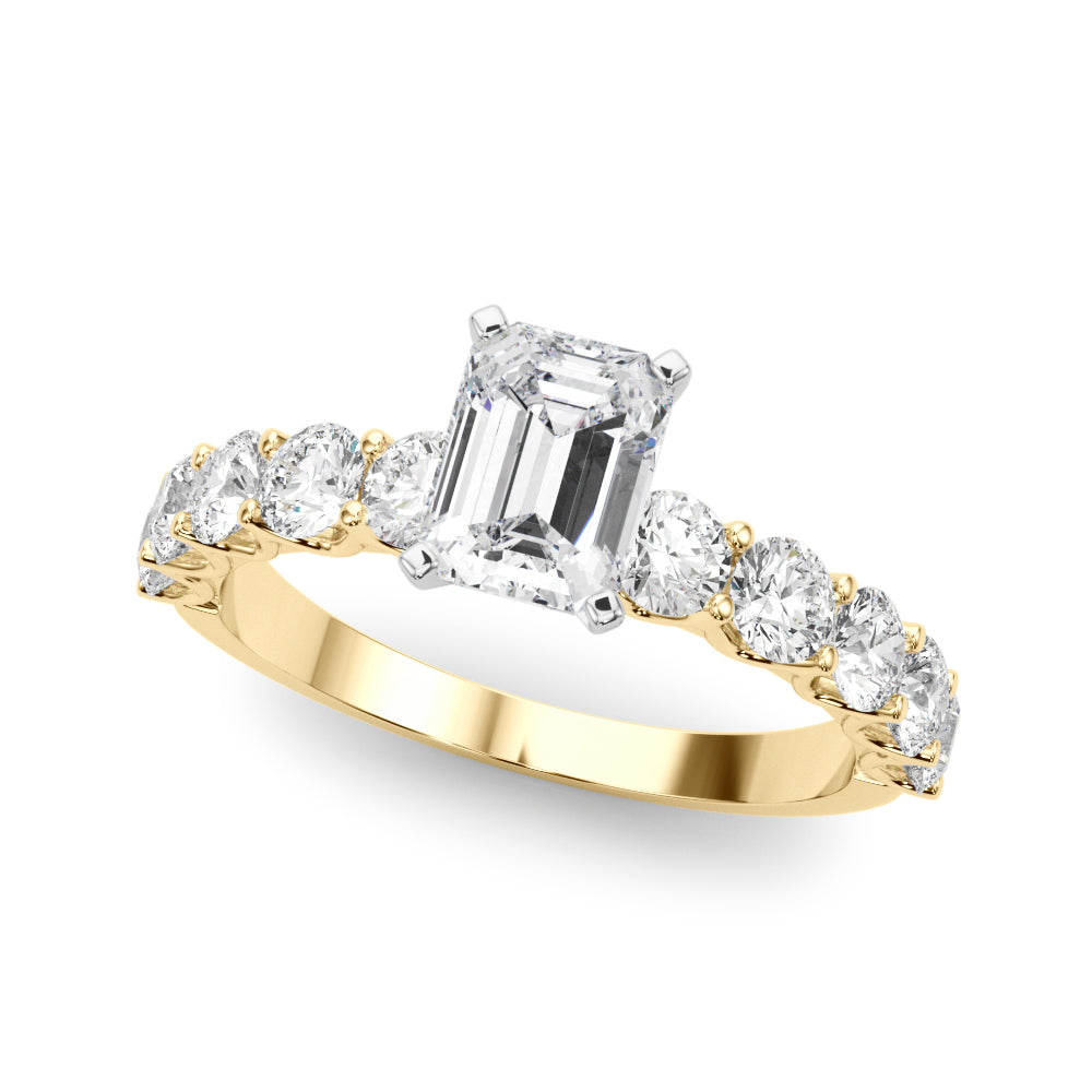 Yellow gold Radiant Diamond Prong Setting with Side Stones on a Pave Band 2