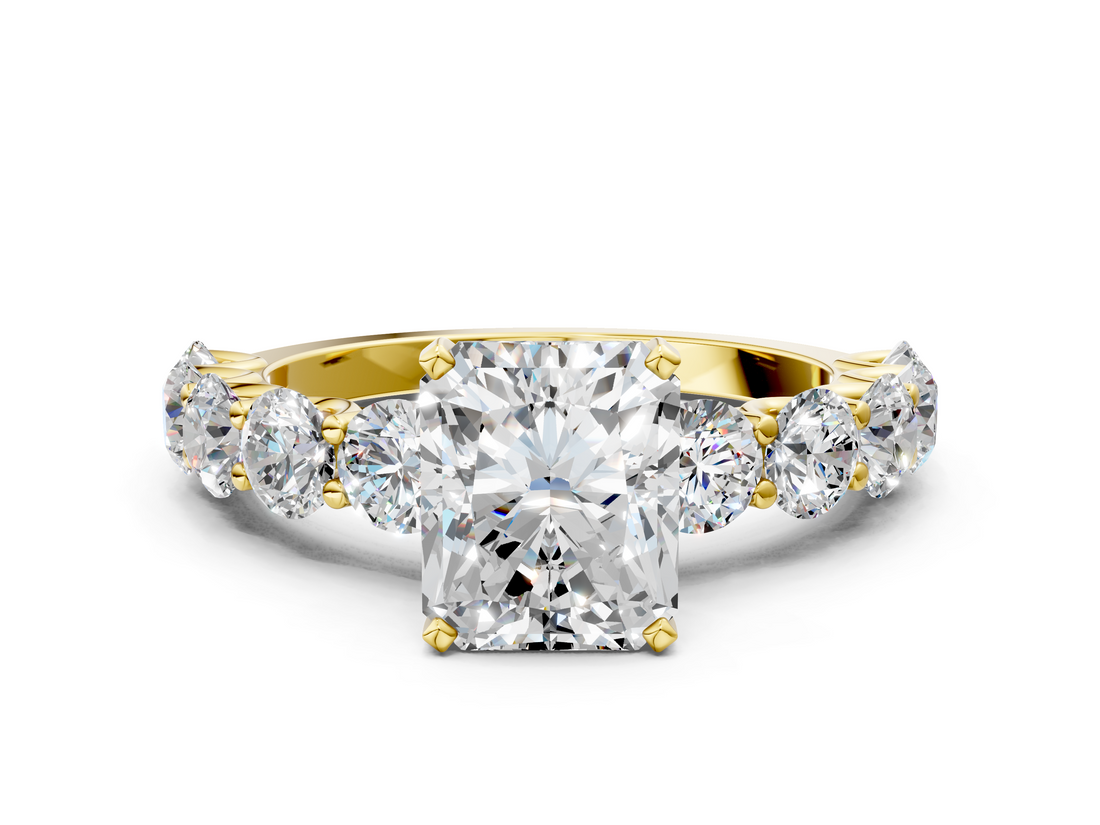 Yellow gold Radiant Diamond Prong Setting with Side Stones on a Pave Band_150