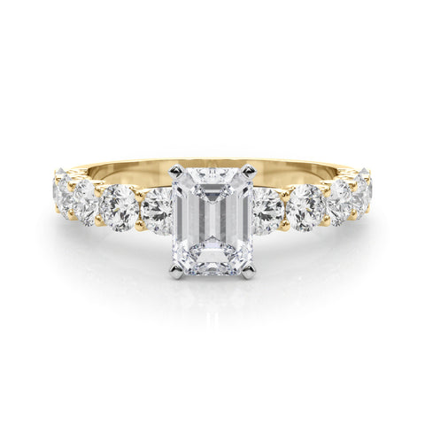 Yellow gold Radiant Diamond Prong Setting with Side Stones on a Pave Band