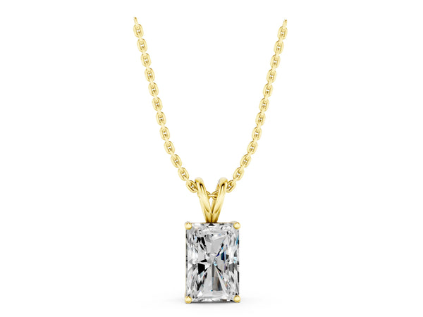 Yellow gold Radiant Diamond Solitaire Pendant with Four Prong Setting
