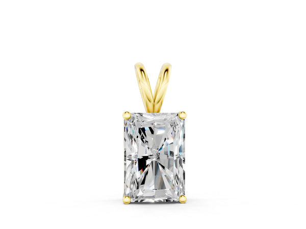 Yellow gold Radiant Diamond Solitaire Pendant with Four Prong Setting