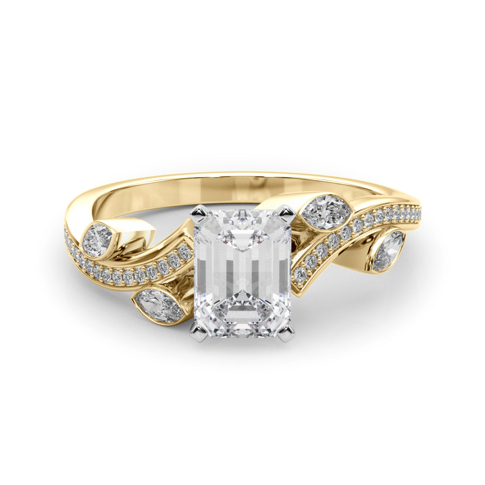 Yellow gold Radiant Diamond Swirl Band with Prong Setting