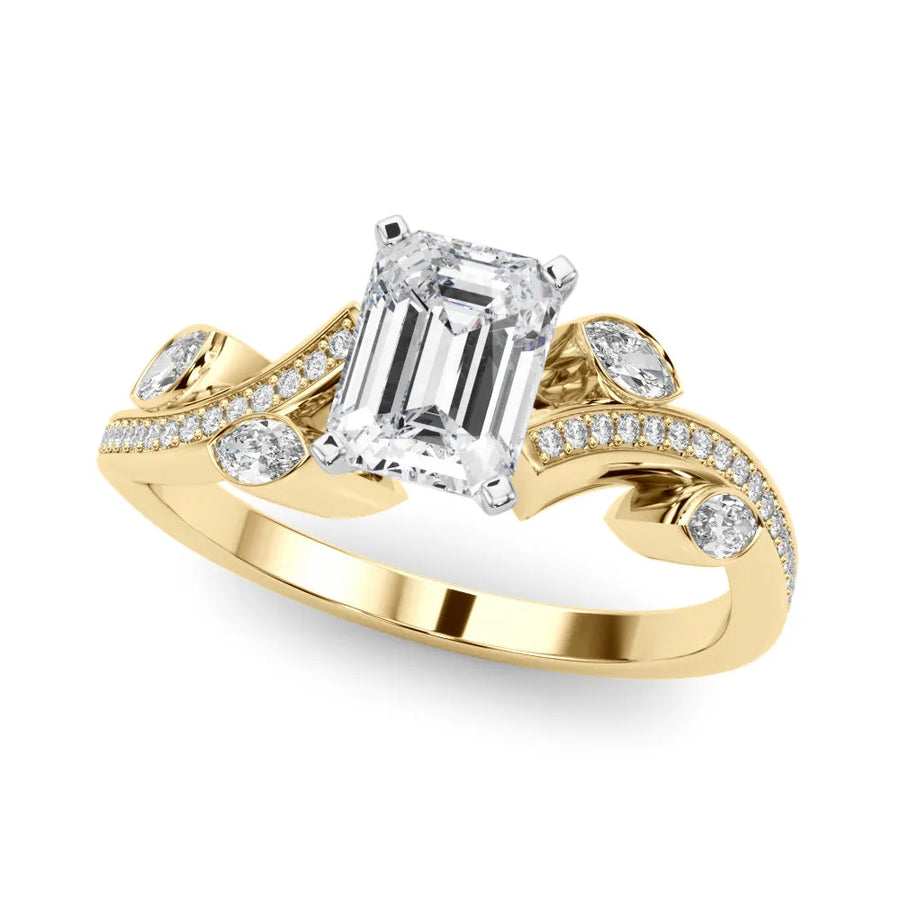 Yellow gold Radiant Diamond Swirl Band with Prong Setting
