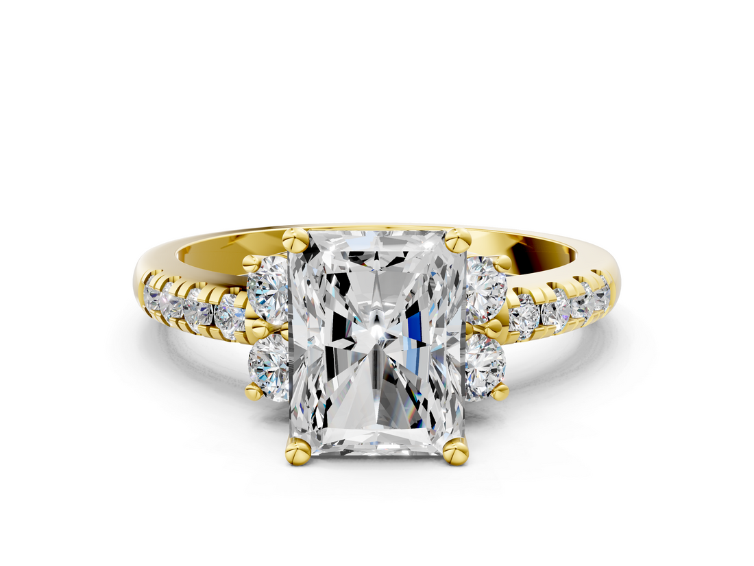 Yellow gold Radiant Diamond Three-Stone Pave Band with Four-Prong Setting_32