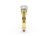 Yellow gold Radiant Diamond Three-Stone Ring with Prong Setting and Textured Band_20