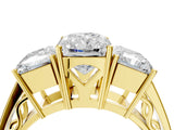 Yellow gold Radiant Diamond Three-Stone Ring with Prong Setting and Textured Band_22