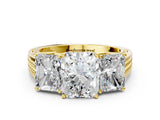 Yellow gold Radiant Diamond Three-Stone Ring with Prong Setting and Textured Band_30