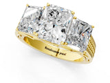 Yellow gold Radiant Diamond Three-Stone Ring with Prong Setting and Textured Band_31