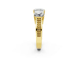 Yellow gold Radiant Diamond Three-Stone Ring with Prong Setting and Textured Band_32