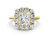 Yellow gold Radiant Halo Cluster Diamond Engagement Ring with Prong Setting and Polished Band_123