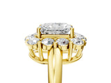 Yellow gold Radiant Halo Cluster Diamond Engagement Ring with Prong Setting and Polished Band_128