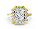 Yellow gold Radiant Halo Cluster Diamond Engagement Ring with Solitaire Band and Prong Setting_49