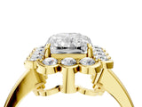 Yellow gold Radiant Halo Cluster Diamond Engagement Ring with Solitaire Band and Prong Setting_53