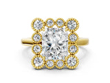 Yellow gold Radiant Halo Diamond Cluster Engagement Ring with Milgrain Bezel Setting and Solitaire Band_39