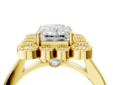 Yellow gold Radiant Halo Diamond Cluster Engagement Ring with Milgrain Bezel Setting and Solitaire Band_43