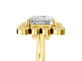 Yellow gold Radiant Halo Diamond Cluster Engagement Ring with Milgrain Bezel Setting and Solitaire Band_44
