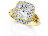 Yellow gold Radiant Halo Diamond Engagement Ring with Filigree Band and Four-Prong Setting_82