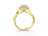 Yellow gold Radiant Halo Diamond Engagement Ring with Filigree Band and Four-Prong Setting_84