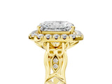 Yellow gold Radiant Halo Diamond Engagement Ring with Filigree Band and Four-Prong Setting_86