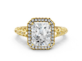 Yellow gold Radiant Halo Diamond Engagement Ring with Intricate Filigree Band and Four-Prong Setting_54