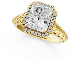 Yellow gold Radiant Halo Diamond Engagement Ring with Intricate Filigree Band and Four-Prong Setting_55