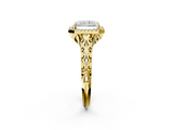 Yellow gold Radiant Halo Diamond Engagement Ring with Intricate Filigree Band and Four-Prong Setting_56