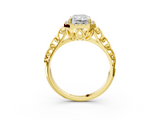 Yellow gold Radiant Halo Diamond Engagement Ring with Intricate Filigree Band and Four-Prong Setting_57