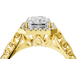 Yellow gold Radiant Halo Diamond Engagement Ring with Intricate Filigree Band and Four-Prong Setting_58