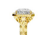 Yellow gold Radiant Halo Diamond Engagement Ring with Intricate Filigree Band and Four-Prong Setting_59