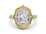 Yellow gold Radiant Halo Diamond Engagement Ring with Milgrain Band and Four-Prong Setting_54