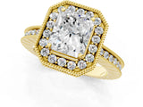 Yellow gold Radiant Halo Diamond Engagement Ring with Milgrain Pave Band and Four-Prong Setting_25