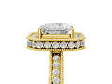 Yellow gold Radiant Halo Diamond Engagement Ring with Milgrain Pave Band and Four-Prong Setting_29