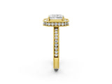 Yellow gold Radiant Halo Diamond Engagement Ring with Milgrain Pave Band and Four-Prong Setting_53