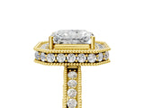 Yellow gold Radiant Halo Diamond Engagement Ring with Milgrain Pave Band and Four-Prong Setting_56