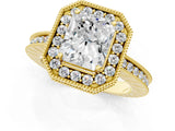 Yellow gold Radiant Halo Diamond Engagement Ring with Milgrain Pave Band and Four-Prong Setting_59