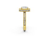 Yellow gold Radiant Halo Diamond Engagement Ring with Milgrain Pave Band and Four-Prong Setting_60
