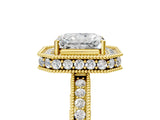 Yellow gold Radiant Halo Diamond Engagement Ring with Milgrain Pave Band and Four-Prong Setting_63