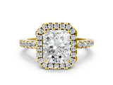 Yellow gold Radiant Halo Diamond Engagement Ring with Pavé Band and Four-Prong Setting_105