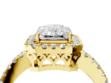 Yellow gold Radiant Halo Diamond Engagement Ring with Pavé Band and Four-Prong Setting_109